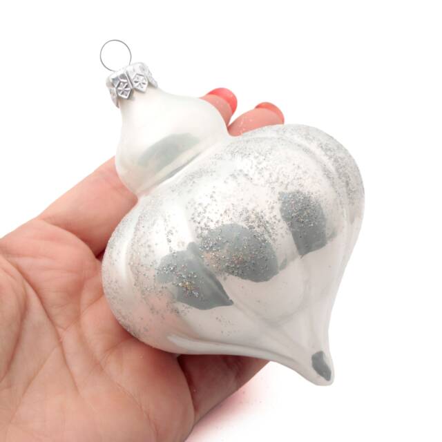 Large Blown Glass Art Nouveau Style Pearl Silver Onion Christmas Ornament - image 1
