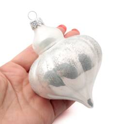 Large Blown Glass Art Nouveau Style Pearl Silver Onion Christmas Ornament