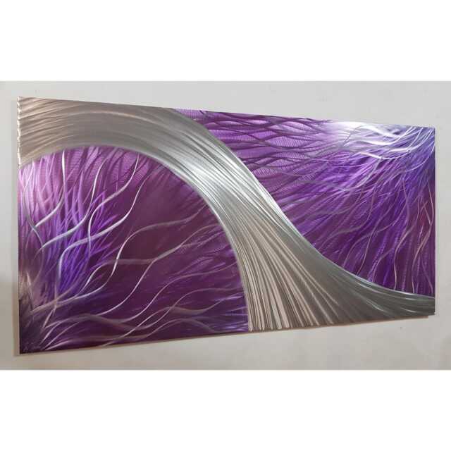 Modern Abstract Metal Wall Art, Purple Silver - image 1
