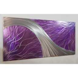 Modern Abstract Metal Wall Art, Purple Silver