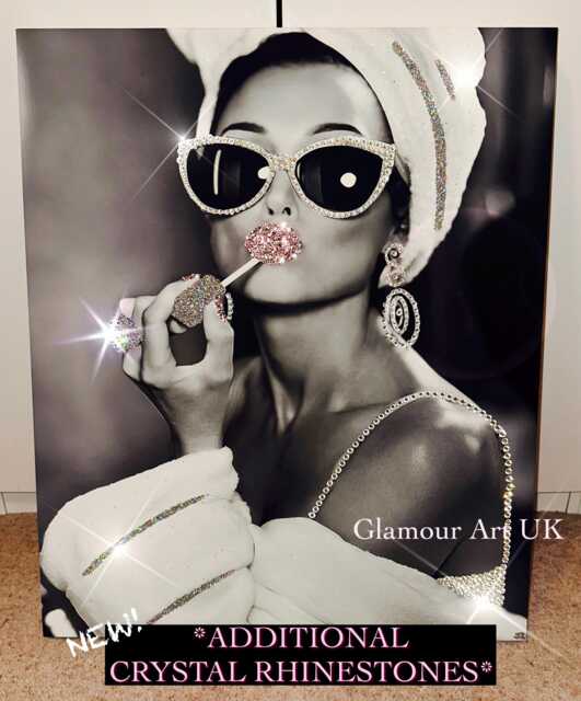 Audrey Hepburn Rhinestone Canvas Art, Glam Lipstick Wall Decor - image 1