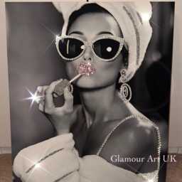 Audrey Hepburn Rhinestone Canvas Art, Glam Lipstick Wall Decor - thumbnail 2