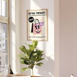Retro Retail Therapy Cartoon Mascot Print - Fashion Bedroom Print, Clothes Shopping, Pastel Aesthetic, Dressing Room Cute - thumbnail 2