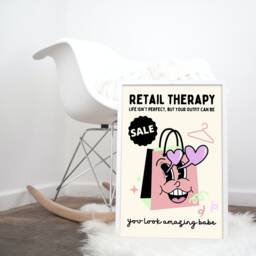 Retro Retail Therapy Cartoon Mascot Print - Fashion Bedroom Print, Clothes Shopping, Pastel Aesthetic, Dressing Room Cute - thumbnail 3