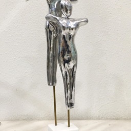 Abstract Aluminum Couple Sculpture, White Marble Stand - thumbnail 2