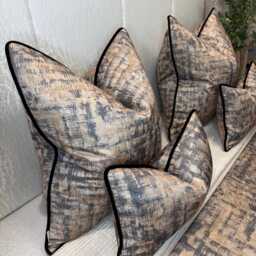 Mahali Brown Gold Lumbar Cushion Cover Black Velvet Piping Prestigious Textiles Luxury Abstract Pillow Handmade UK - thumbnail 4