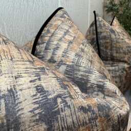 Mahali Brown Gold Lumbar Cushion Cover Black Velvet Piping Prestigious Textiles Luxury Abstract Pillow Handmade UK - thumbnail 2