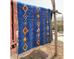 Moroccan Beni Mrirt Rug, Blue Shag Soft Wool Rug, Large Area Rug - thumbnail 1