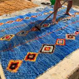 Moroccan Beni Mrirt Rug, Blue Shag Soft Wool Rug, Large Area Rug - thumbnail 3