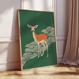 Deer Poster, Japanese Minimalist Animal Wall Art Print, Modern Nature Artwork, Woodland Decor, Calm Zen Home Illustration Print - thumbnail 2