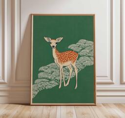 Deer Poster, Japanese Minimalist Animal Wall Art Print, Modern Nature Artwork, Woodland Decor, Calm Zen Home Illustration Print - thumbnail 1