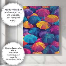 Vibrant Multicoloured Umbrella Pattern Modern Pop Art Canvas Wall Print Decor Picture Ready To Hang - thumbnail 3
