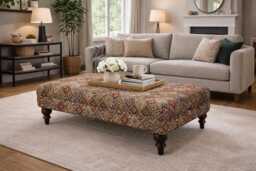 Modern Tapestry Coffee Table Ottoman, Handmade Upholstered Footstool Uk, Living Room Stool