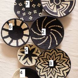 Black & Natural Sabai Handwoven Baskets, Wall Decor For Living Room, Art, African Boho Set Of 3/4/5 Or 7 - thumbnail 2