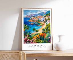 Costa Blanca Poster, Spain Beach Mediterranean Coastal Decor, European Travel, Art - thumbnail 1