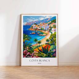 Costa Blanca Poster, Spain Beach Mediterranean Coastal Decor, European Travel, Art - thumbnail 3