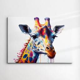 Colorful Giraffe Head Abstract Oil Painting Splatter Style Wall Art, Framed Canvas Poster Print, Home Kitchen Office Room Decor, Gifts - thumbnail 3