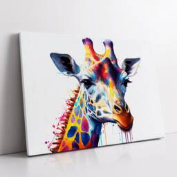 Colorful Giraffe Head Abstract Oil Painting Splatter Style Wall Art, Framed Canvas Poster Print, Home Kitchen Office Room Decor, Gifts - thumbnail 2
