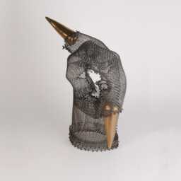 "steel Wire Mesh Sculpture, Gold Ceramic Accents, Tabletop Art, 11"" T X 8" - thumbnail 2