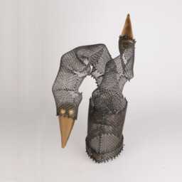 "steel Wire Mesh Sculpture, Gold Ceramic Accents, Tabletop Art, 11"" T X 8" - thumbnail 3