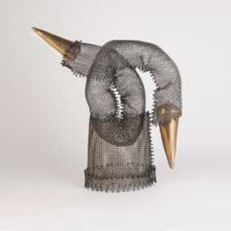 "steel Wire Mesh Sculpture, Gold Ceramic Accents, Tabletop Art, 11"" T X 8" - thumbnail 1