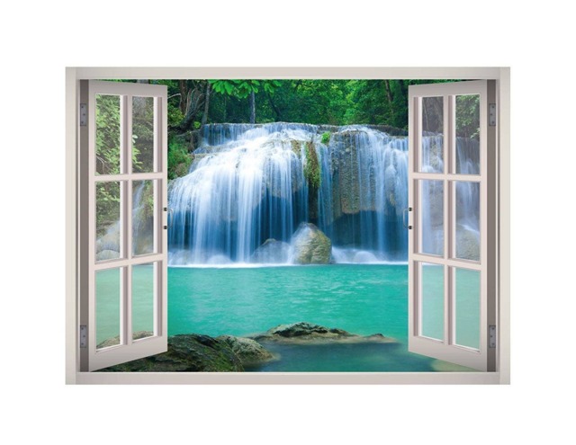 Waterfall Window 3D Wall Decal Art Removable Mountain Lake Wallpaper Mural Sticker Vinyl Home Decor