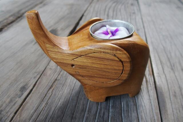 Handmade Natural Unique Teak Wood Candle Holder Lucky Meaning Gift Upturned Trunk Elephant Home Decorations Ornaments Free Included - image 1