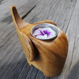 Handmade Natural Unique Teak Wood Candle Holder Lucky Meaning Gift Upturned Trunk Elephant Home Decorations Ornaments Free Included - thumbnail 3