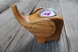Handmade Natural Unique Teak Wood Candle Holder Lucky Meaning Gift Upturned Trunk Elephant Home Decorations Ornaments Free Included - thumbnail 1