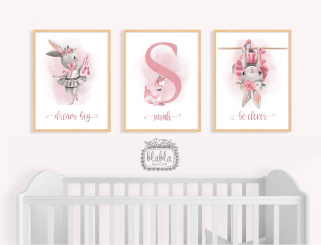 Ballerina Posters, Ballerina Nursery Wall Art, Baby Gift, Room, Girl, Decor, Dream Big, Pink Floral - image 1