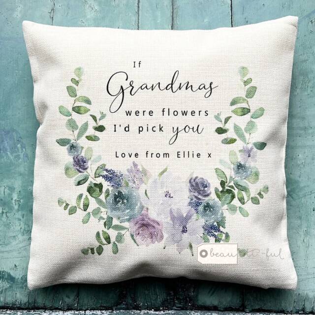 Personalised If Grandmas Mums Nannas Aunties Moms Mams Were Flowers Quote Lilac Lavender Floral Design Home Linen Style Cushion Cover - image 1