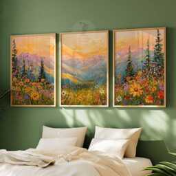 Neutral Wildflower Field Set Of 3 Prints, Daisy Posters, Landscape Painting Art, Rustic Farmhouse Decor, Country Meadow Wall Art - thumbnail 3