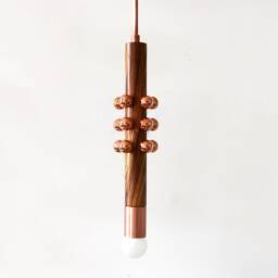Copper & Zebra Wood Pendant Light - Modern Kitchen Lighting Powder Room Ceiling Fixture - thumbnail 2
