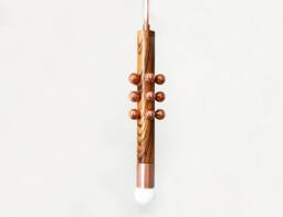 Copper & Zebra Wood Pendant Light - Modern Kitchen Lighting Powder Room Ceiling Fixture