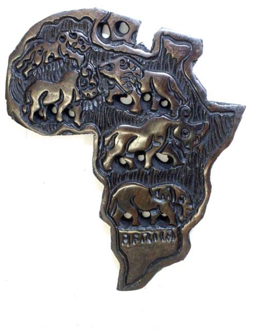 Ebony Wood Big Five Carved African Map Wall Hanging. Hand Carved Polished Wall Decor Map. Wildlife /Safari Themed Maps. 5 Gifts - image 1