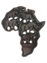 Ebony Wood Big Five Carved African Map Wall Hanging. Hand Carved Polished Wall Decor Map. Wildlife /Safari Themed Maps. 5 Gifts - thumbnail 3