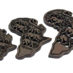 Ebony Wood Big Five Carved African Map Wall Hanging. Hand Carved Polished Wall Decor Map. Wildlife /Safari Themed Maps. 5 Gifts - thumbnail 2