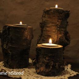 Set Of 3 Tiered Log Candles, Yellow Birch - thumbnail 3