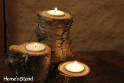 Set Of 3 Tiered Log Candles, Yellow Birch