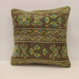 Vintage Turkish Rug Pillow Cover, Wool Throw Cushion - 18x18 In - thumbnail 1