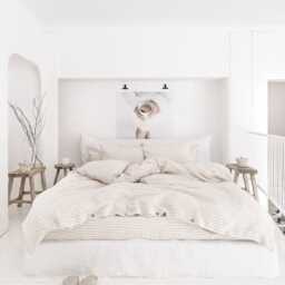 Natural Striped Linen Duvet Cover - Stonewashed Oatmeal Off White Bedding Queen King Comforter Oeko Tex Certified Midweight Set - thumbnail 2