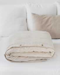Natural Striped Linen Duvet Cover - Stonewashed Oatmeal Off White Bedding Queen King Comforter Oeko Tex Certified Midweight Set - thumbnail 1