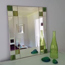 Art Deco Rectangular Green Mirror - Stained Glass Hand Crafted