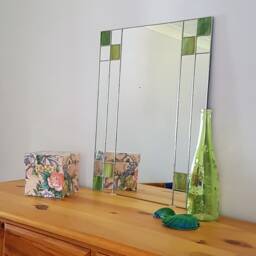 Art Deco Rectangular Green Mirror - Stained Glass Hand Crafted - thumbnail 3