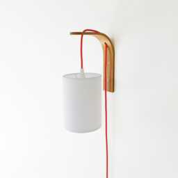 Plug-In Wall Sconce With Pendant Lampshade On Oak Wood Bracket, Bedside Hanging Light - thumbnail 3
