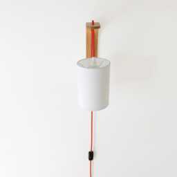Plug-In Wall Sconce With Pendant Lampshade On Oak Wood Bracket, Bedside Hanging Light - thumbnail 4