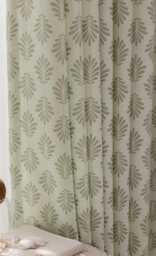 Block Print Curtains, Damask Tassel Sage Pleated Curtains - thumbnail 1
