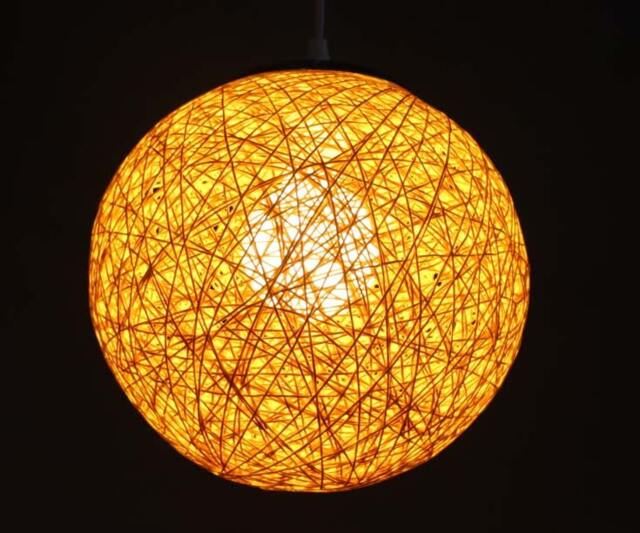 Handwoven Paper Rope Ball Pendant Light - Yellow Hemp Lighting - image 1