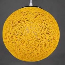 Handwoven Paper Rope Ball Pendant Light - Yellow Hemp Lighting - thumbnail 3