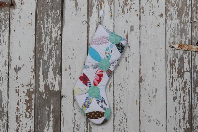 Hand Quilted Christmas Stocking Vintage Joseph's Coat Quilt - image 1